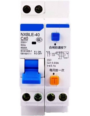 Disjoncteur DIFF NXBLE-63 2P C10 30mA 6kA CHINT